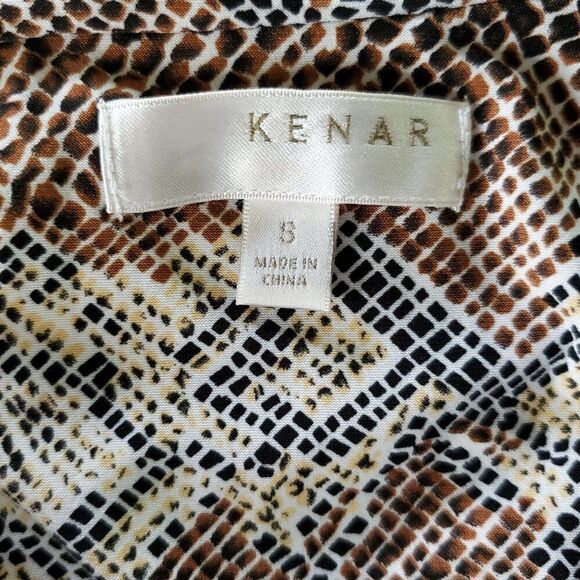 Kenar Snake Reptile Print Blouse Shirt Short Cap Sleeve Sz S Brown Black - Picture 5 of 7
